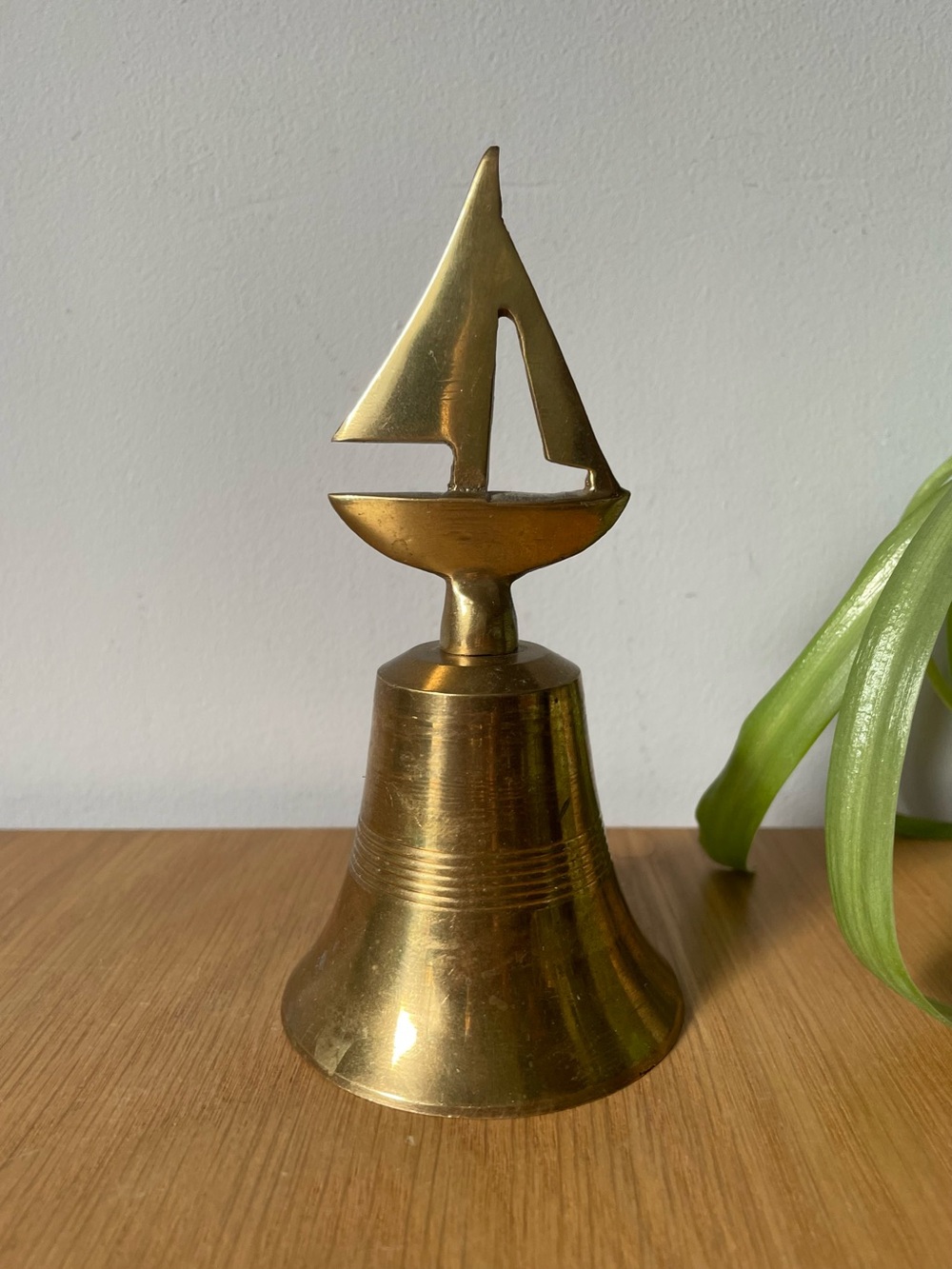 Vintage Brass Sailboat Hand Bell Made in India 5.5"